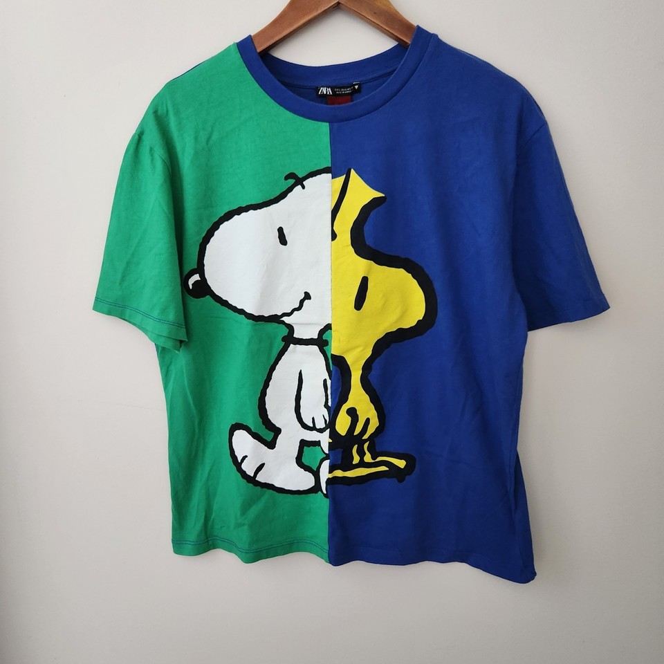 Zara Peanuts Graphic Tee - Size Large - Multicolored Colour Block Graphic Tee