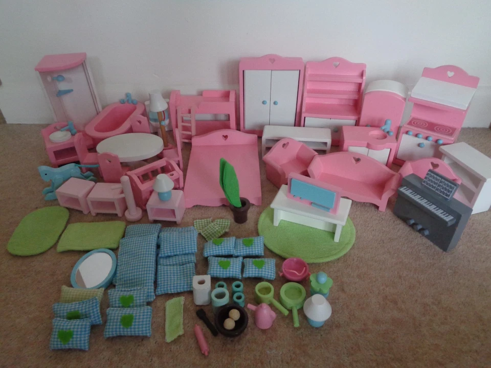 ELC ROSEBUD DOLLS HOUSE FURNITURE LIVING ROOM BATH ROOM KITCHEN DINING ROOM - Image 3 of 4