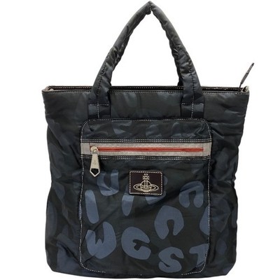 Vivienne Westwood 2Way Tote Bag Navy Nylon Logo Print Shoulder 