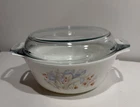 Vtg  Pyrex England Blue Iris Casserole 2 Qt Baking Dish Bowl 8.5 Inches With Lid