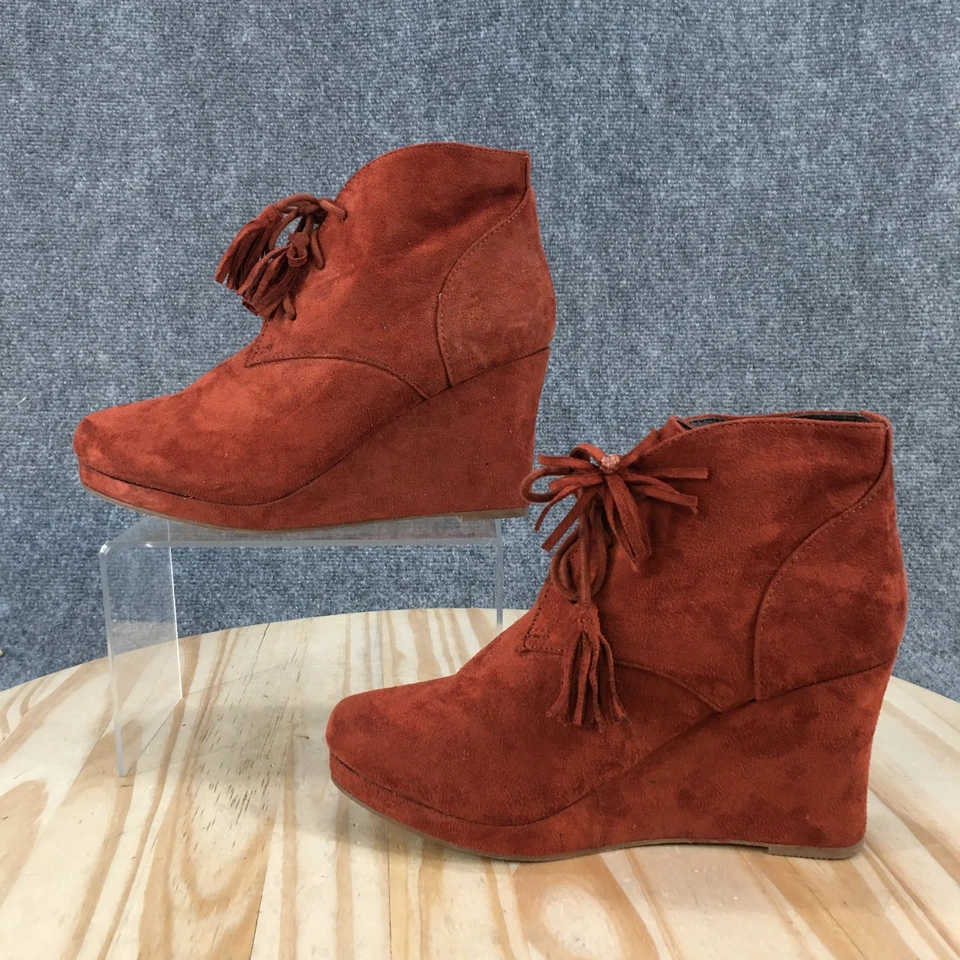 Botas Report para mujer 7,5 Jiminy botín al tobillo naranja con cordones cómodos tacones de cuña Foto 2 de 4