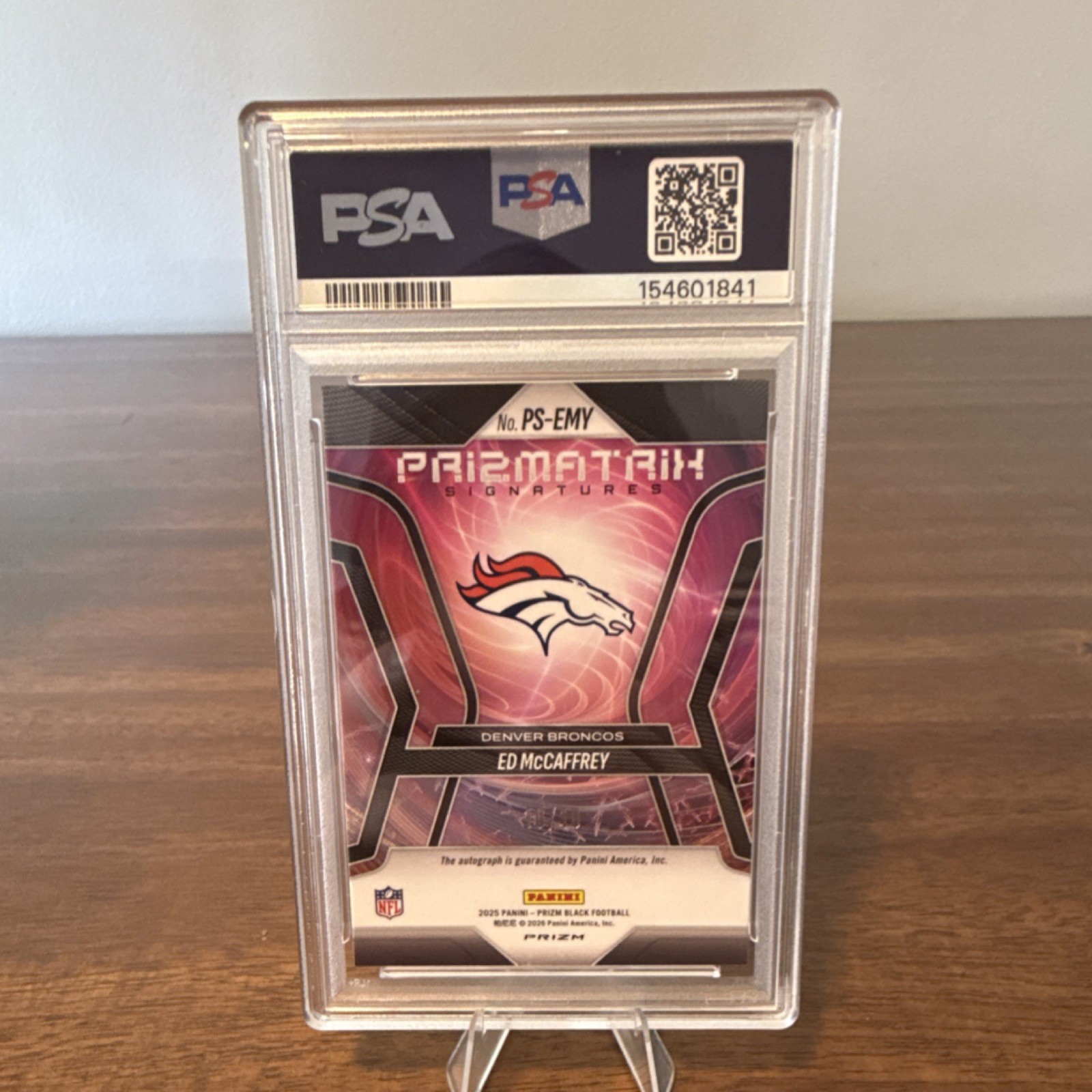 2025 Panini Prizm Black Ed McCaffrey Sig-Gold Auto /10 PSA 7 Broncos view 2