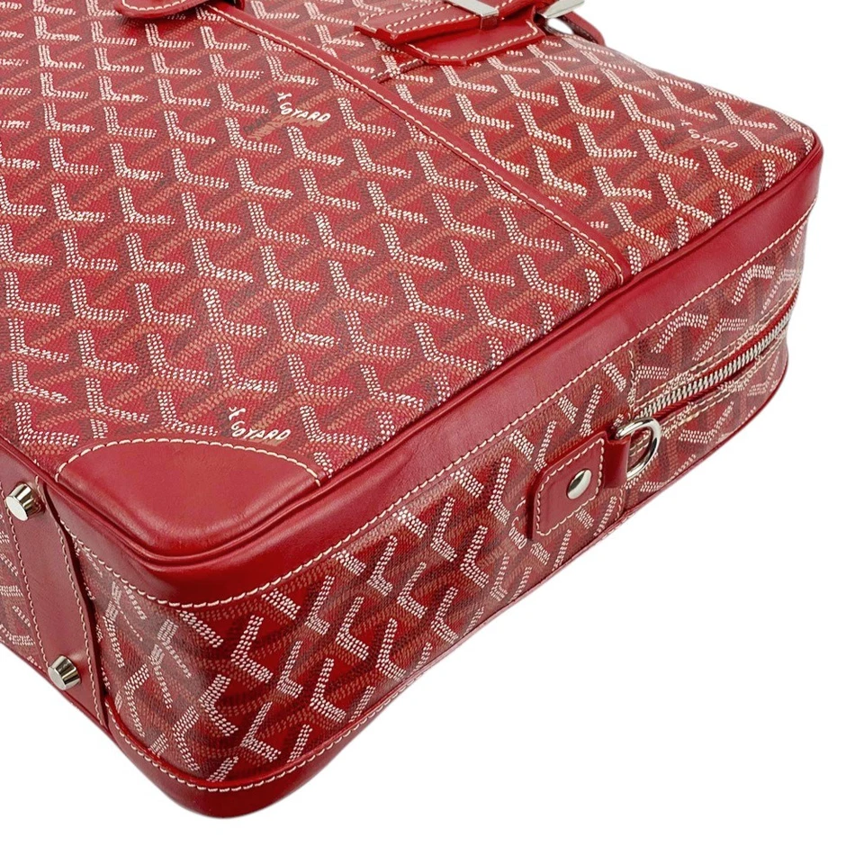 Auténtico Maletín Bolso de Negocios Goyard Ambassade MM Lona Cuero Rojo Espiga Foto 4 de 4