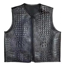 Men Black Alligator Style Leather Biker Vest Handmade Motorcycle Waistcoat