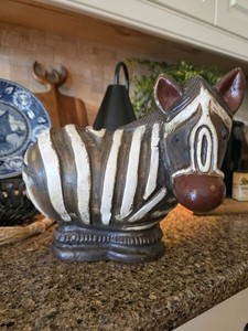 Vintage Collectible Handmade Red Clay Zebra Large Figurine Decor