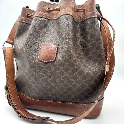 CELINE Macadam Shoulder Bag PVC Leather Crossbody Large Vintage Logo USED 611F