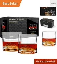Mount Rainier Heavy Crystal Whiskey Glasses Gift Set of 2, Thick Freezable Bo...