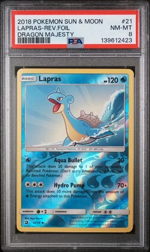 2018 POKEMON SUN & MOON DRAGON MAJESTY #21 LAPRAS-REVERSE FOIL PSA 8