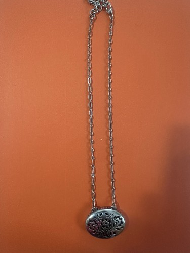 Brighton- Silver Tone Cable Chain Necklace with Oval Filigree Charm Pendant 