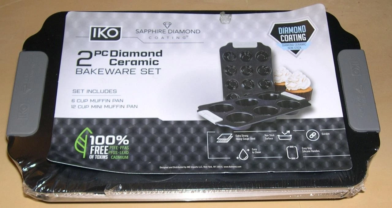 IKO 2-Piece Diamond Ceramic Bakeware Set, 6 & 12 Cup Muffin Pans