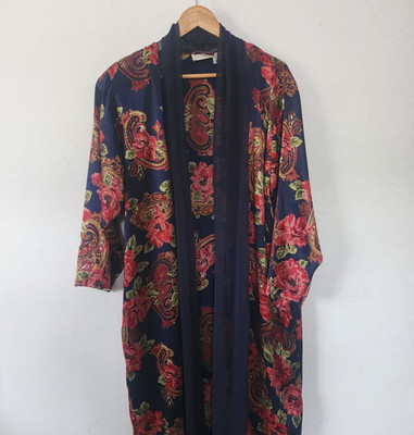 Victorias Secret Gold Label Floral Sheer Robe Large Navy Blue Roses