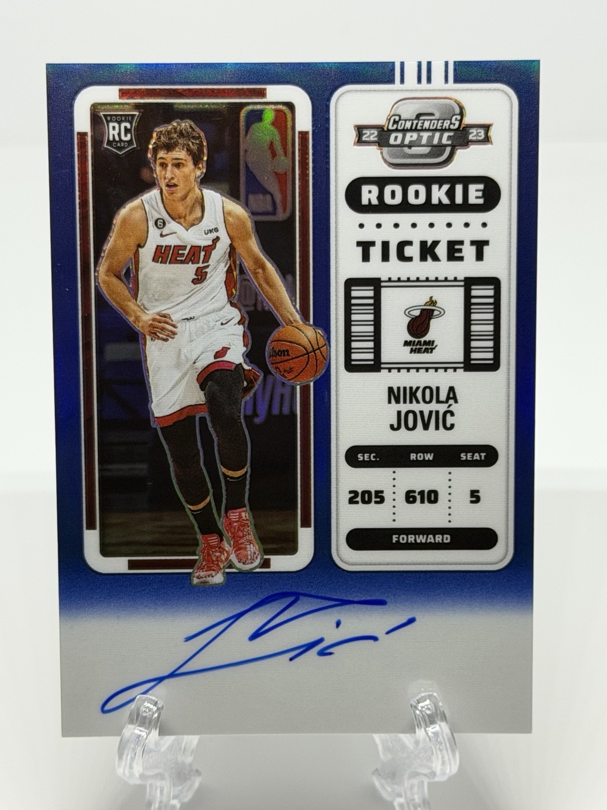 2022-23 Panini Contenders Optic Nikola Jovic Rookie Ticket Auto Blue 1/49 RC 120