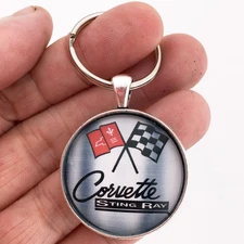 Corvette Sting Ray Vintage Chevrolet Corvette Racing Flags Logo Emblem Keychain
