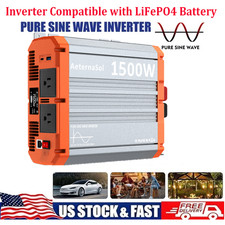 1500W Pure Sine Wave Power Inverter Converter US 3000W LiFePO4 Lithium Battery
