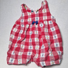 Vintage Carters Baby Girl Romper 3-6M Red Check Plaid Floral Country Cottage