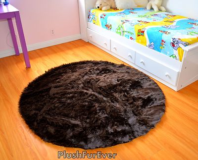 5' chocolate brown faux fur rug round area rug plush fur throw rug home ...