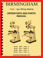 Birmingham Step-Pulley & Variable Speed Milling Machines Owner Parts Manual 1574