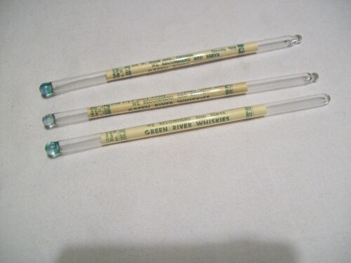 3 Vintage Glass Swizzle Sticks Green River Whiskey Chicago IL Westmont IL - Picture 4 of 4