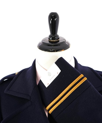 $2,000 ELEVENTY - Navy/Gold CASHMERE/Wool Pilot/Aviator Overcoat - 40R (50 EU) - Picture 8 of 16