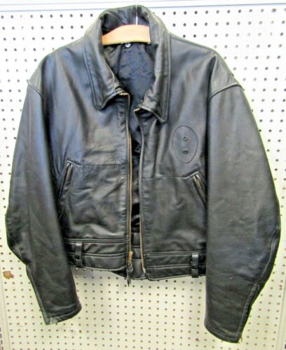 Vintage Genuine Black Heavy Leather Motorcycle Police Officer Jacket X-Large  - Picture 1 of 10