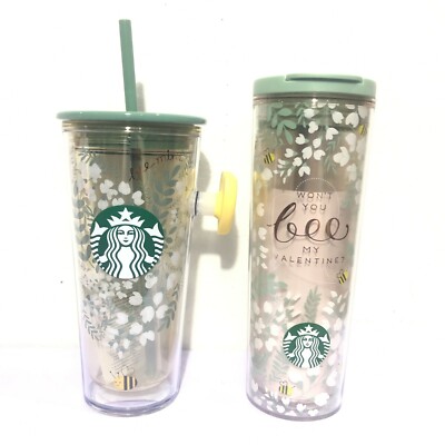 Set 2 Pcs,STARBUCKS Valentine Tumbler 16 oz Cold Cup Bee Mine Flowers | eBay