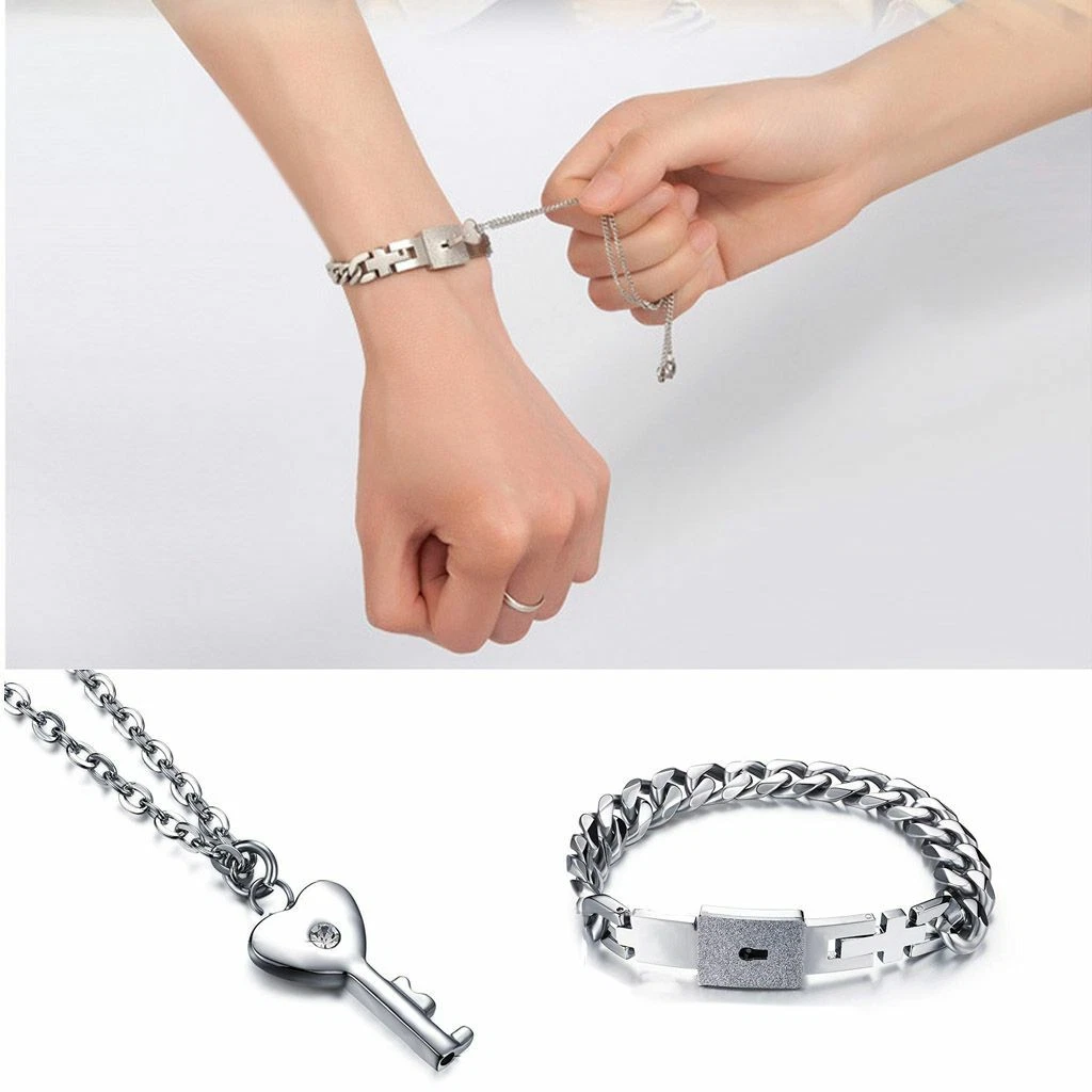 OuYan Couples Bracelets, Rose Gold Lock & Key Bangle and Pendant Set in  Titanium Steel, Knight Shield Key Necklace + Heart Bangle, Matching Jewelry  for Him and Her [HB-0125] - $69.99 : iDream Jewelry