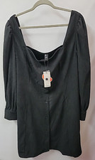 Cider Womens Tunica Top Mini Dress Size 2XL UK 18 Black Long Sleeves Buttons