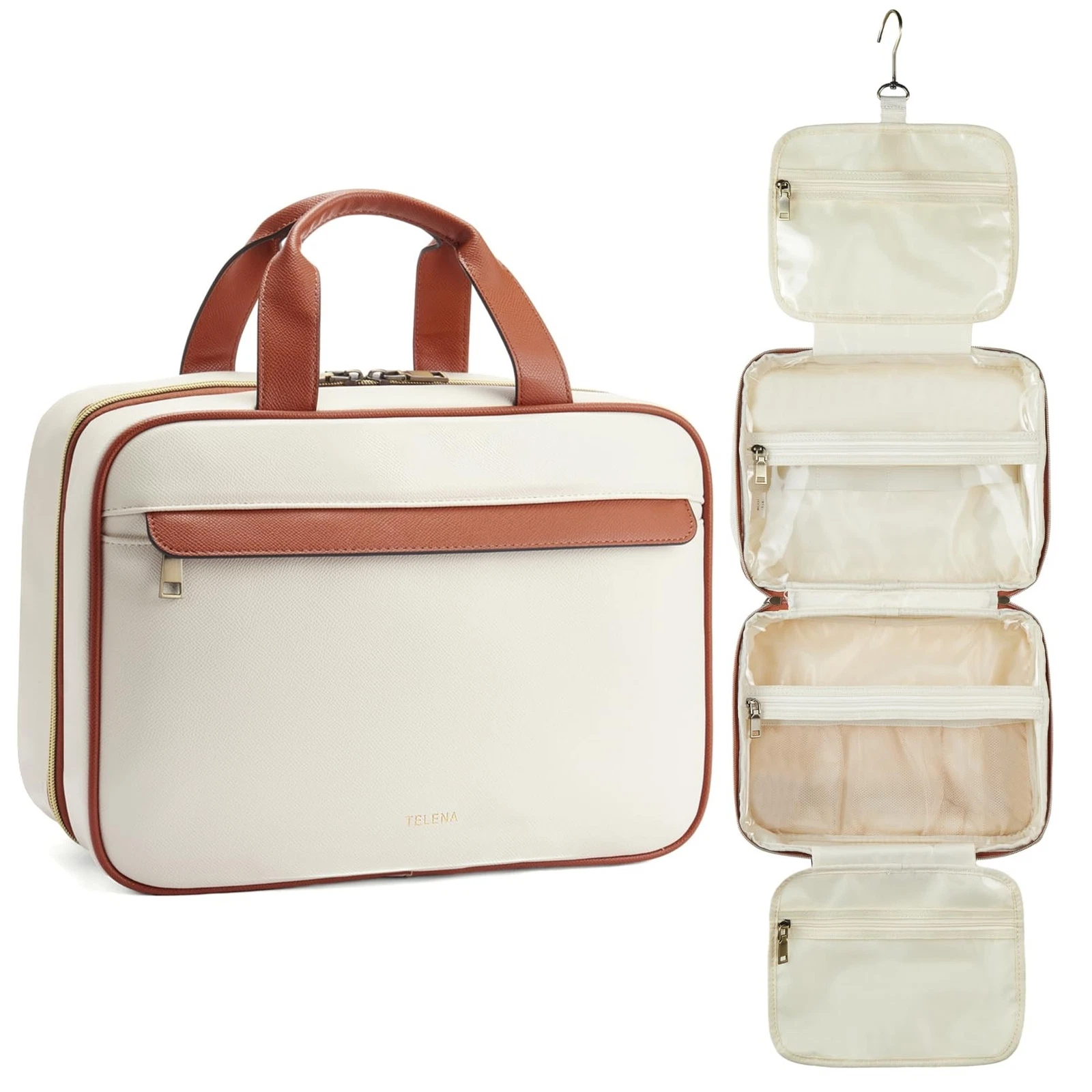 Telena Travel Toiletry Bag for Women with Hanging Hook, Water-resistant Cosme...
