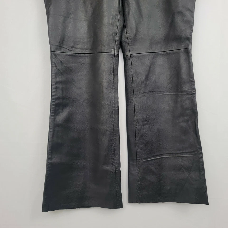 Pantalones de mujer MAG MAGASCHONI talla 12 cuero NEGRO corte bota dobladillos crudos grunge Y2K Foto 3 de 4