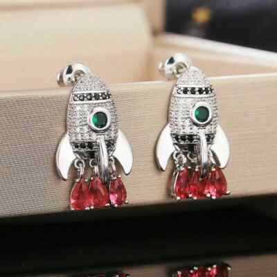 Drop Dangle Earrings 14K White Gold Finish 1.8Ct Lab Created Ruby & Emerald