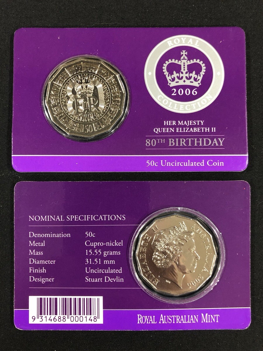 2006 Australian Fifty Cent ($0.50) Coin - Queen Elizabeth II 80th