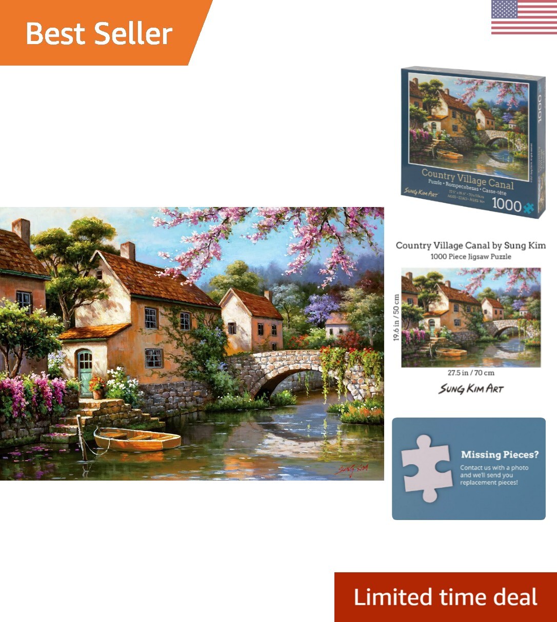 Sung Kim Art 1000 Piece Jigsaw Puzzle For Adults - Coastal Cottage View Landscape Oil Painting, Premium Thick Pieces - View #10