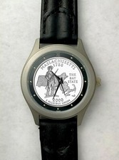 Men's 35mm Croton Watch Massachusetts Statehood Quarter w/ Leather Band. Quartz