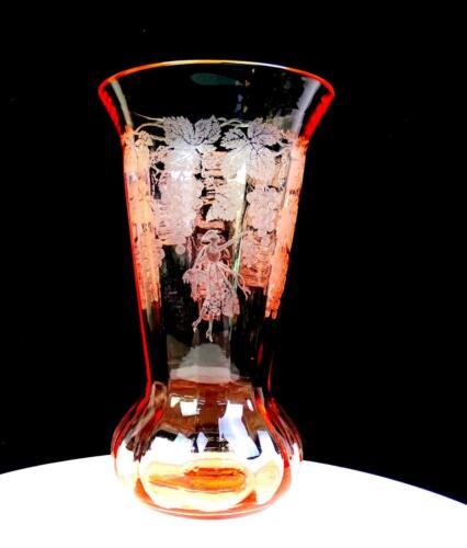 Vase Paden City Glass Cheriglo femme cueillette de raisin rare motif gagnant 10" 1928 - Photo 1/17