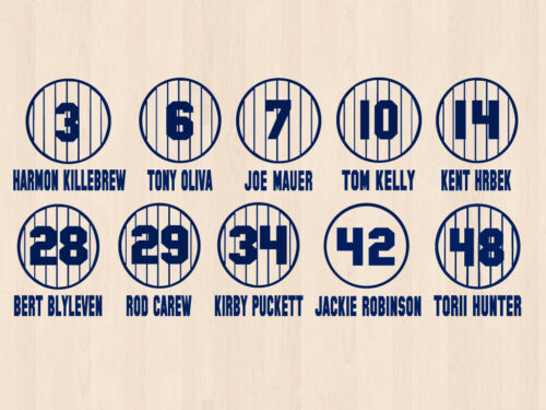 Baseball-Vinyl-Aufkleber Minnesota Zwillinge im Ruhestand Zahlen Nadelstreifen 10 Stickerbogen - Bild 4 von 5
