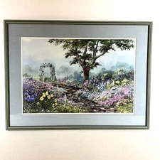 Lois Mountz Print Signed Numbered Flowers Tree Garden Gate 9913