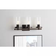 Dark Bronze 3-Light Clear Seedy Glass 24 in Vanity Light
