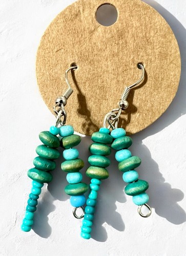Neu Menge 3 Paar handgefertigte Boho Perlen Ohrhänger Türkis Blau Grün - Bild 4 von 6