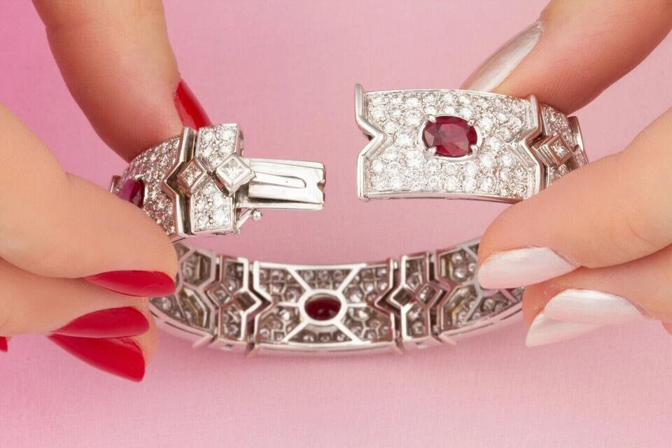 Exclusive Oval Cut Pigeon Blood Red Lab Created Ruby Women's Tennis Bracelet - Image 4 of 4