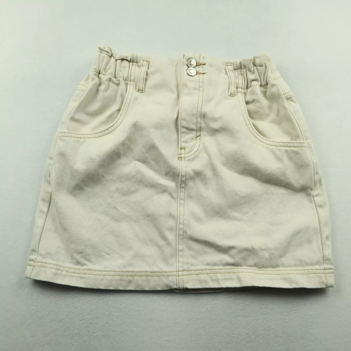 TOPSHOP Women s Size 10 w26 Cream Denim Paperbag Jean Mini Skirt