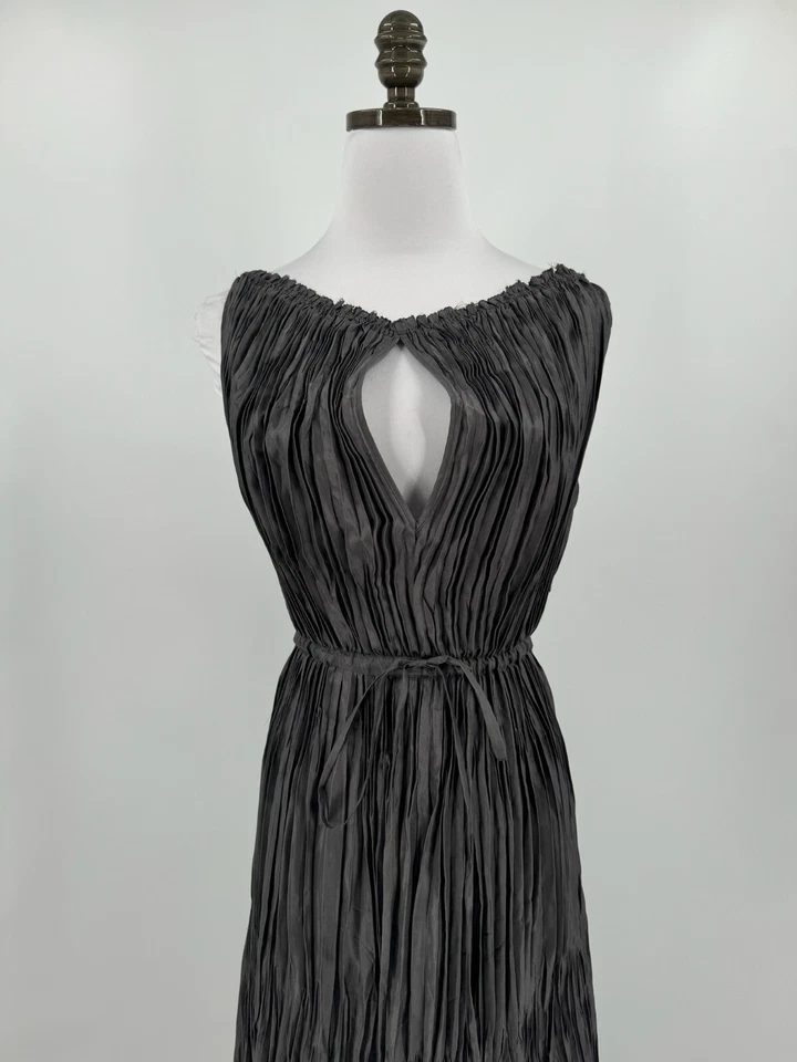 Vestido Calypso St. Barth Mujer Gris Seda Plisado Corbata Cintura Largo Línea A Talla 2 Foto 2 de 4