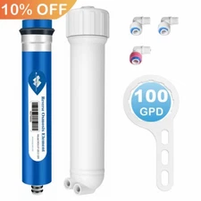 100 GPD RO Membrane Reverse Osmosis System Water Filter Housing+Fittings+Wrench