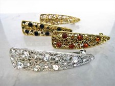 Art deco blue silver amber gold flower crystal hair clip barrette