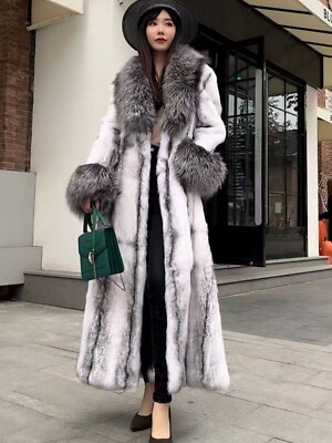 Real rabbit fur coat with fox fur collar women long fashion jacket