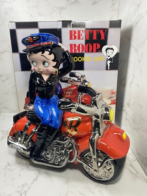 Betty Boop Collectible Biker Clay Art Ceramic Motorcycle Cookie Jar