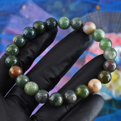 Awesome Stretchable Moss Agate 91.00 Cts Awesome Beaded Bracelet  VK 41 E646