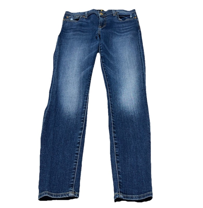 7 For All Mankind Womens 26 Mid Rise The Ankle Skinny Stretch Blue Jeans *READ