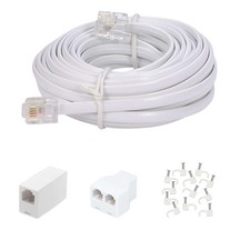 Long Telephone Extension Cord 20 FT, White, Phone Cable Wire with Standard RJ...