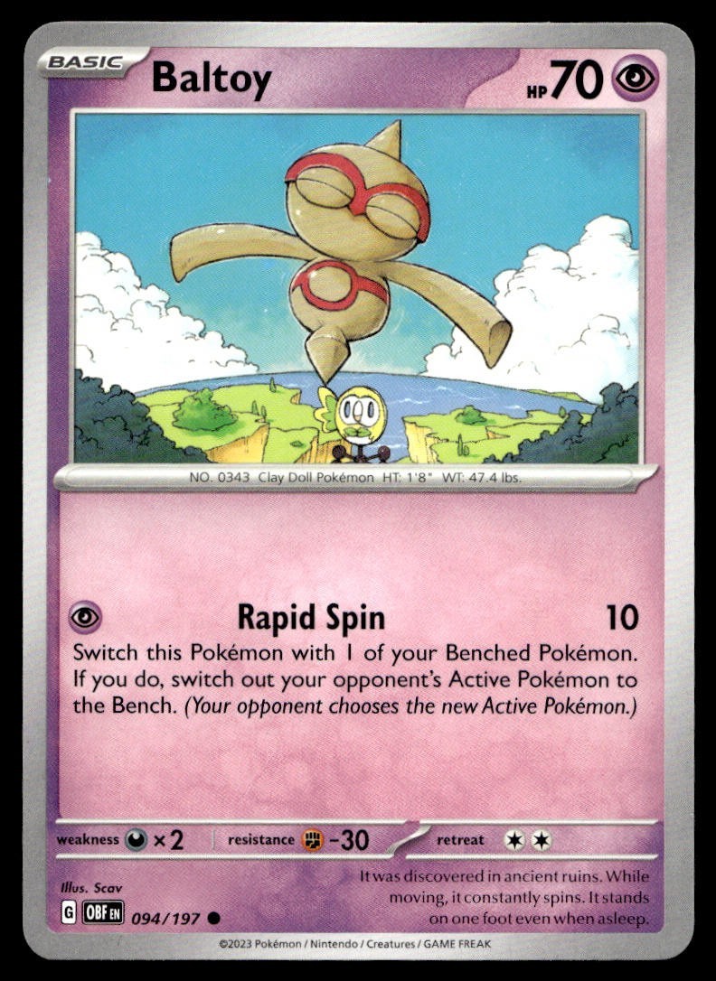 Baltoy 94/197 Pokemon Card Obsidian Flames Common 70 HP Lightly Played E47
