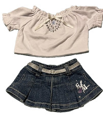 Build A Bear Outfit - HM Jean Skirt and Rhinestone White Top - EUC